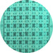 Round Abstract Turquoise Modern Rug, abs4928turq