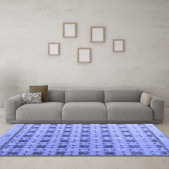 Machine Washable Abstract Blue Modern Rug in a Living Room, wshabs4928blu