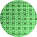 Round Machine Washable Abstract Emerald Green Modern Area Rugs, wshabs4928emgrn