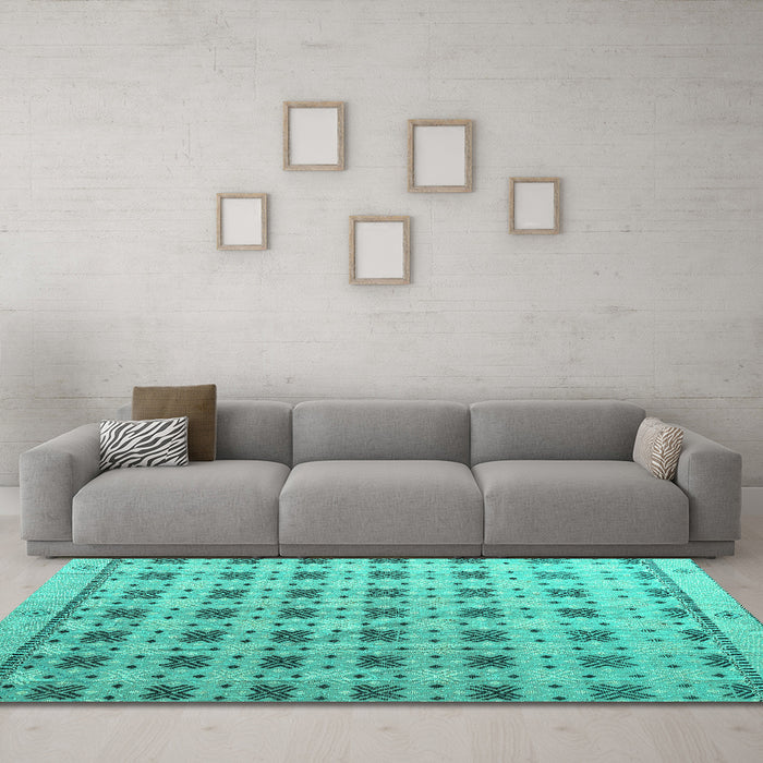 Machine Washable Abstract Turquoise Modern Area Rugs in a Living Room,, wshabs4928turq