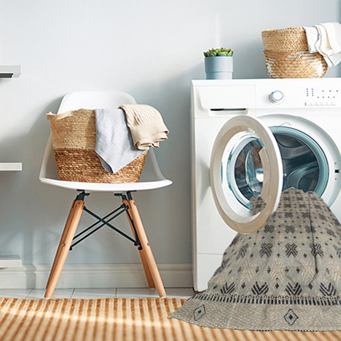 Machine Washable Abstract Tan Brown Rug in a Washing Machine, wshabs4928