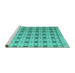 Sideview of Machine Washable Abstract Turquoise Modern Area Rugs, wshabs4928turq