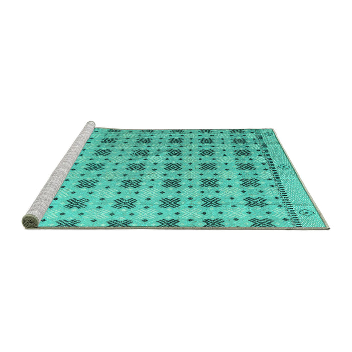 Sideview of Machine Washable Abstract Turquoise Modern Area Rugs, wshabs4928turq