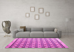 Machine Washable Abstract Pink Modern Rug in a Living Room, wshabs4929pnk