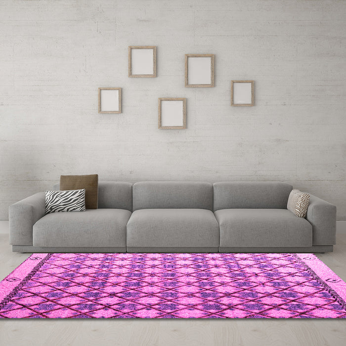 Machine Washable Abstract Pink Modern Rug in a Living Room, wshabs4929pnk