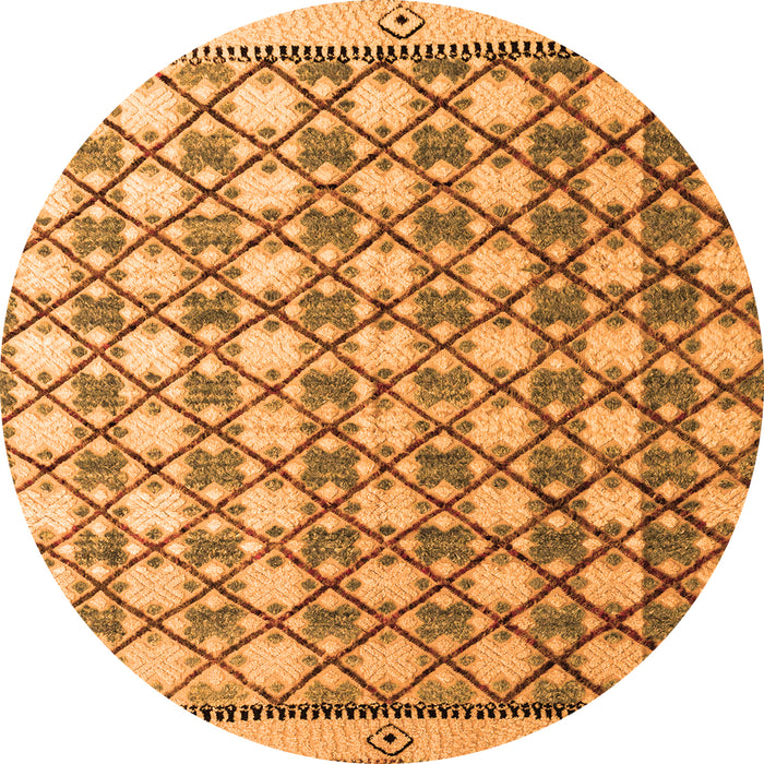 Round Machine Washable Abstract Orange Modern Area Rugs, wshabs4929org