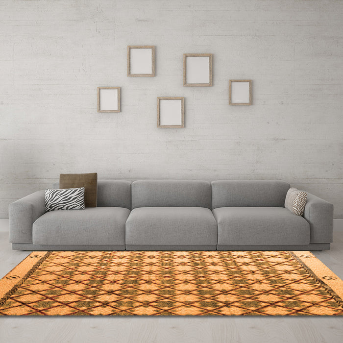 Machine Washable Abstract Orange Modern Area Rugs in a Living Room, wshabs4929org