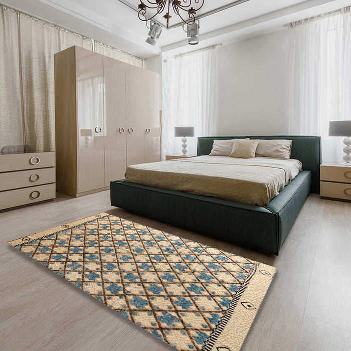 Machine Washable Abstract Brown Rug in a Bedroom, wshabs4929