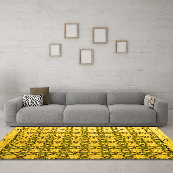 Machine Washable Abstract Yellow Modern Rug in a Living Room, wshabs4929yw