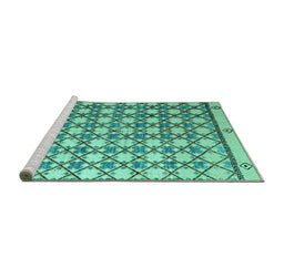 Sideview of Machine Washable Abstract Turquoise Modern Area Rugs, wshabs4929turq