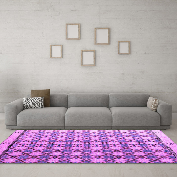 Machine Washable Abstract Purple Modern Area Rugs in a Living Room, wshabs4929pur