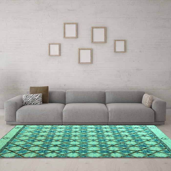 Machine Washable Abstract Turquoise Modern Area Rugs in a Living Room,, wshabs4929turq