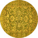 Round Machine Washable Oriental Yellow Traditional Rug, wshabs492yw