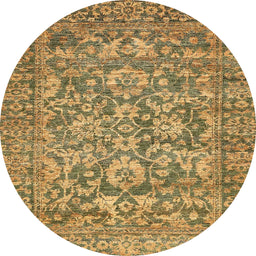 Round Machine Washable Abstract Gold Rug, wshabs492