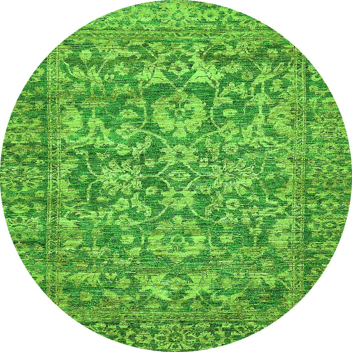 Round Machine Washable Oriental Green Traditional Area Rugs, wshabs492grn