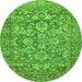 Round Machine Washable Oriental Green Traditional Area Rugs, wshabs492grn