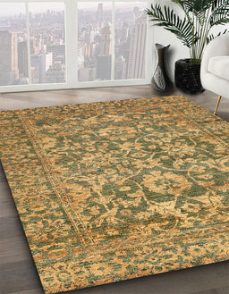 Abstract Gold Oriental Rug in Family Room, abs492