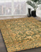 Abstract Gold Oriental Rug in Family Room, abs492