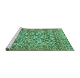 Sideview of Machine Washable Oriental Turquoise Traditional Area Rugs, wshabs492turq