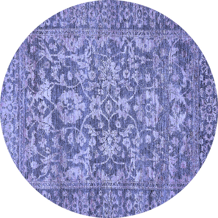 Round Machine Washable Oriental Blue Traditional Rug, wshabs492blu