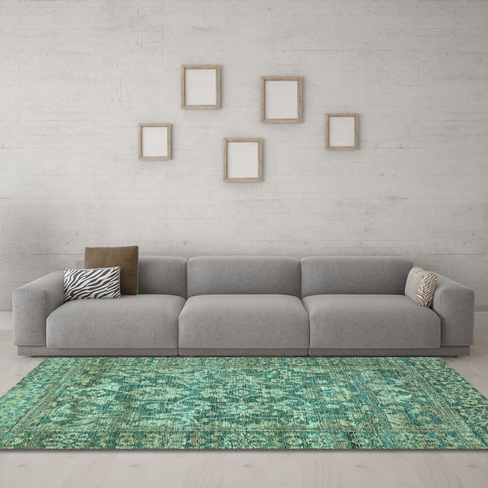 Machine Washable Oriental Light Blue Traditional Rug in a Living Room, wshabs492lblu