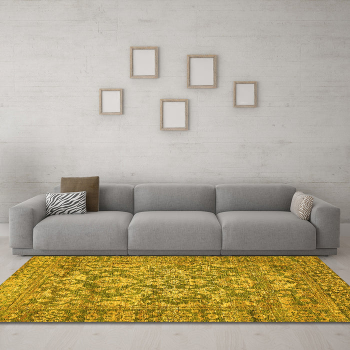 Machine Washable Oriental Yellow Traditional Rug in a Living Room, wshabs492yw