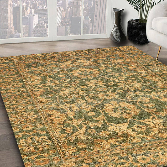 Machine Washable Abstract Gold Rug in a Family Room, wshabs492