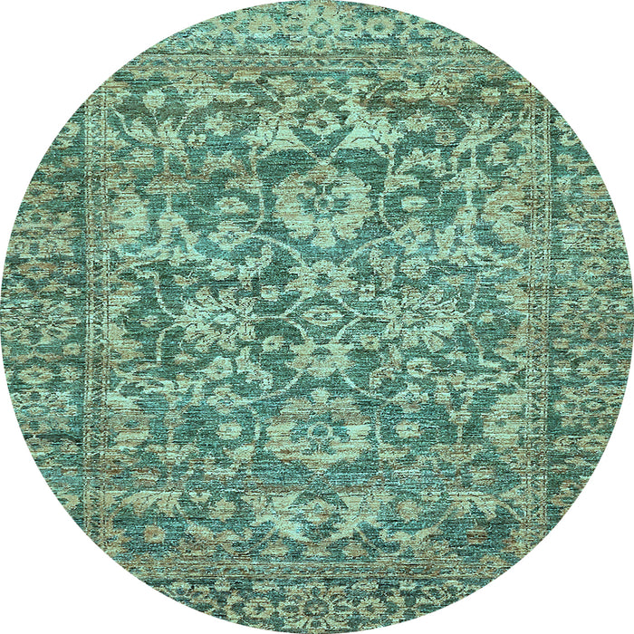 Round Machine Washable Oriental Light Blue Traditional Rug, wshabs492lblu