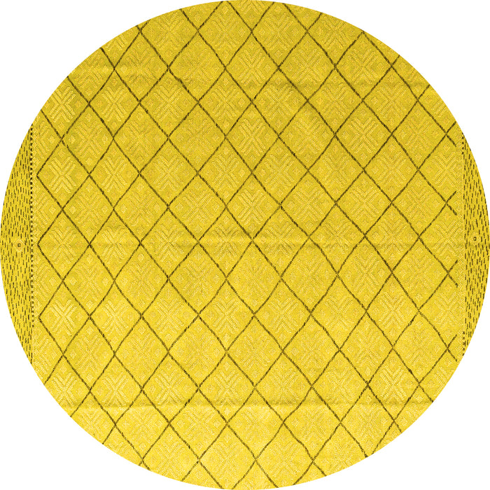 Round Machine Washable Solid Yellow Modern Rug, wshabs4930yw