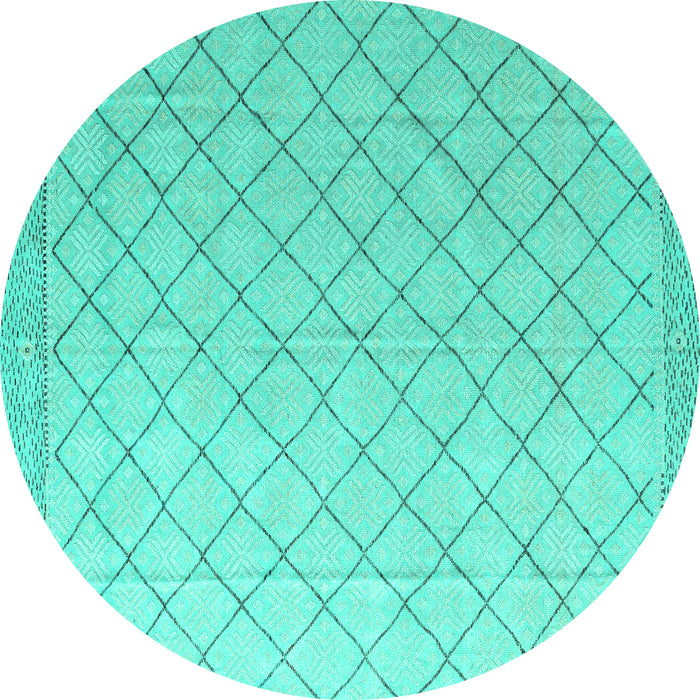 Round Machine Washable Solid Turquoise Modern Area Rugs, wshabs4930turq