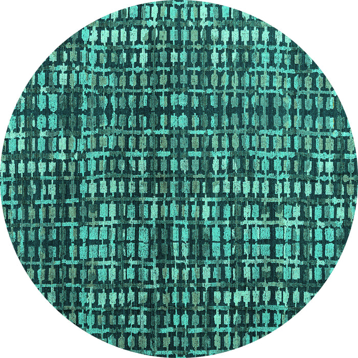 Round Machine Washable Abstract Turquoise Modern Area Rugs, wshabs4931turq
