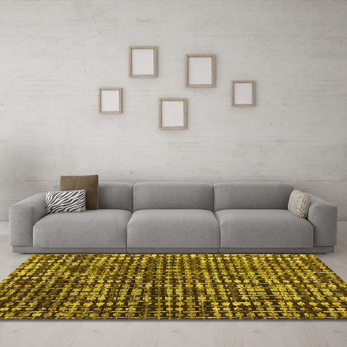 Machine Washable Abstract Yellow Modern Rug in a Living Room, wshabs4931yw