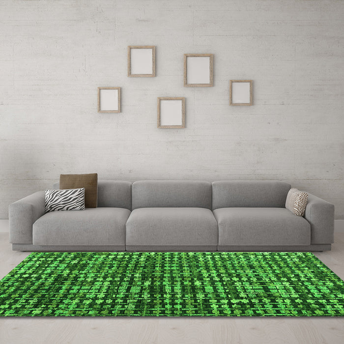 Machine Washable Abstract Green Modern Area Rugs in a Living Room,, wshabs4931grn