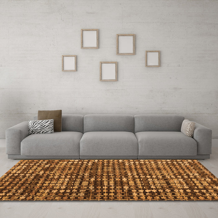 Machine Washable Abstract Orange Modern Area Rugs in a Living Room, wshabs4931org