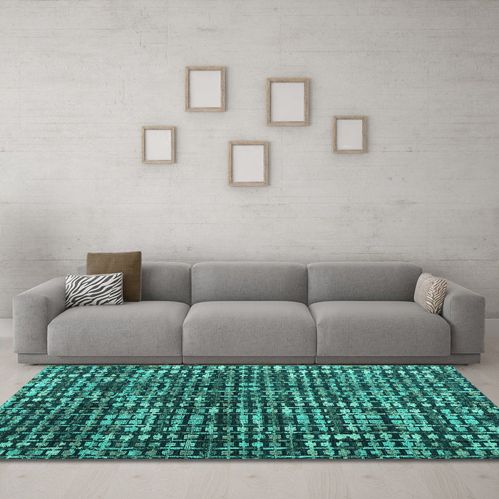 Machine Washable Abstract Turquoise Modern Area Rugs in a Living Room,, wshabs4931turq