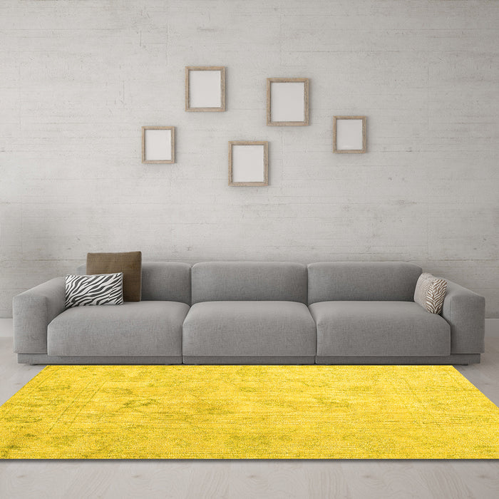 Machine Washable Oriental Yellow Traditional Rug in a Living Room, wshabs4933yw