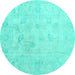 Round Machine Washable Oriental Turquoise Traditional Area Rugs, wshabs4933turq