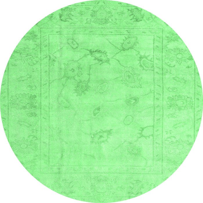 Round Machine Washable Oriental Emerald Green Traditional Area Rugs, wshabs4933emgrn