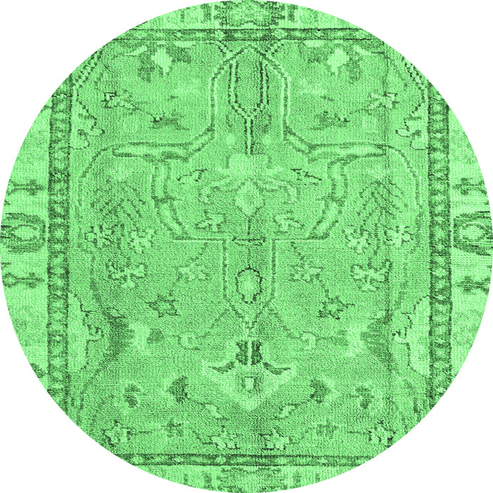 Round Machine Washable Oriental Emerald Green Traditional Area Rugs, wshabs4934emgrn