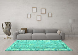 Machine Washable Oriental Turquoise Traditional Area Rugs in a Living Room,, wshabs4934turq