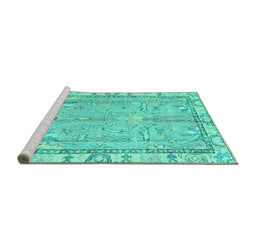 Sideview of Machine Washable Oriental Turquoise Traditional Area Rugs, wshabs4934turq