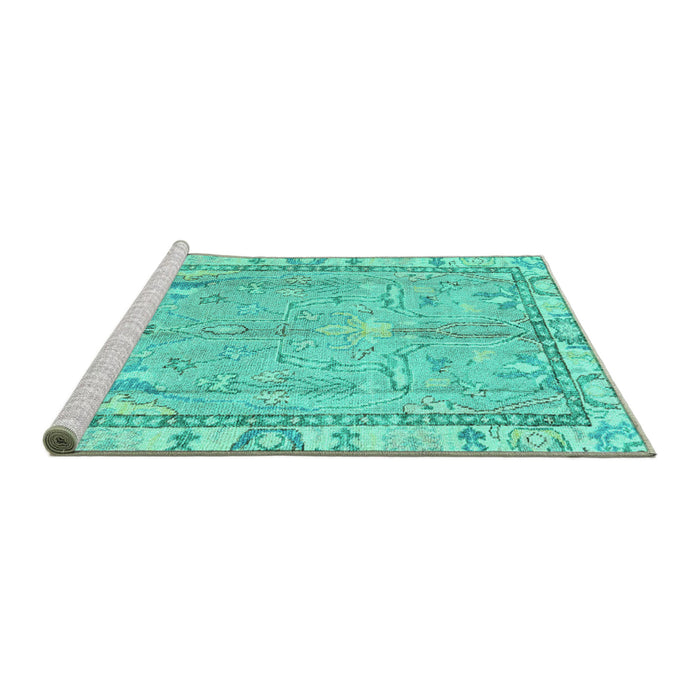 Sideview of Machine Washable Oriental Turquoise Traditional Area Rugs, wshabs4934turq