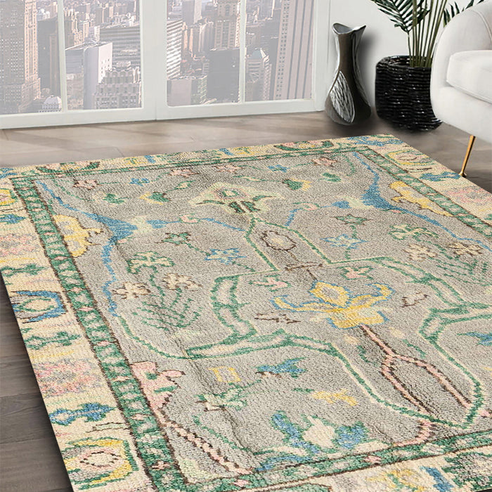 Machine Washable Abstract Khaki Green Rug in a Family Room, wshabs4934