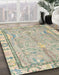 Abstract Khaki Green Oriental Rug in Family Room, abs4934