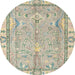 Round Machine Washable Abstract Khaki Green Rug, wshabs4934