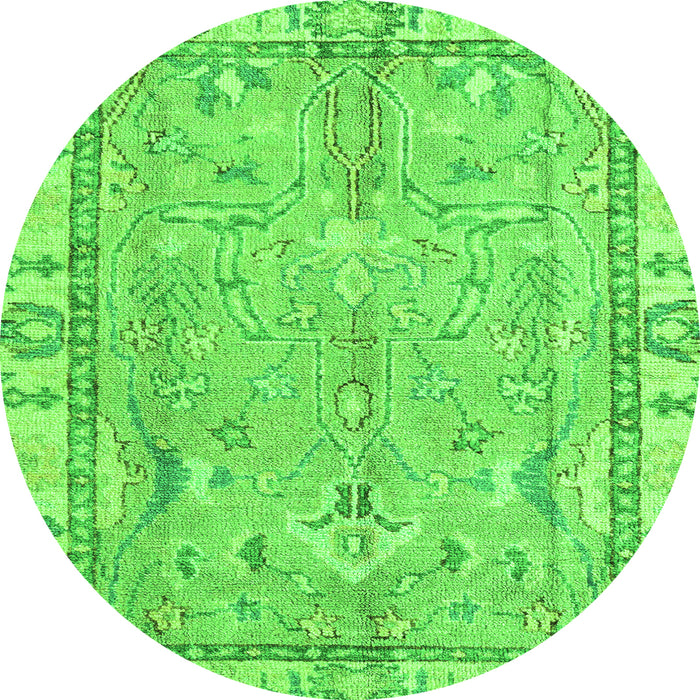 Round Machine Washable Oriental Green Traditional Area Rugs, wshabs4934grn