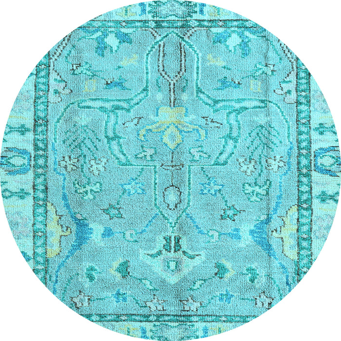 Round Machine Washable Oriental Light Blue Traditional Rug, wshabs4934lblu
