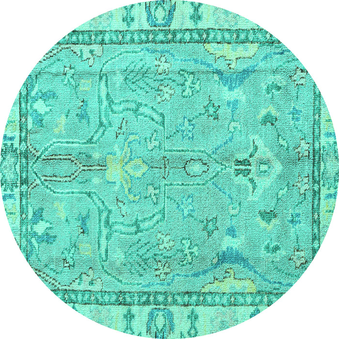 Round Machine Washable Oriental Turquoise Traditional Area Rugs, wshabs4934turq