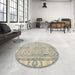 Round Machine Washable Abstract Khaki Green Rug in a Office, wshabs4934