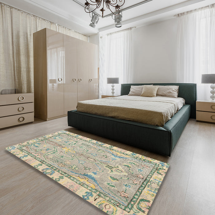 Machine Washable Abstract Khaki Green Rug in a Bedroom, wshabs4934